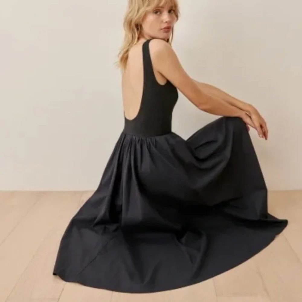 Reformation Bond Knit Dress Black Midi Women's S MSRP $148